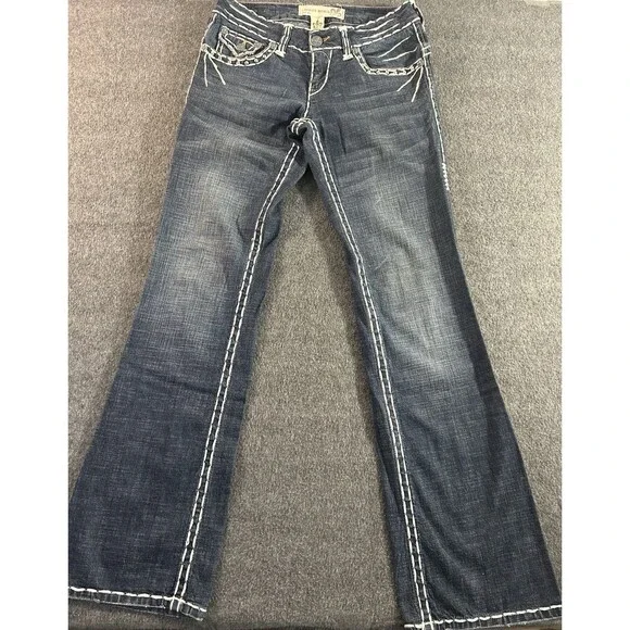 VTG Y2K Laguna Beach Jean Co 28x34 Embroidered Thick Stitch Low Rise Bootcut USA - Picture 2 of 13